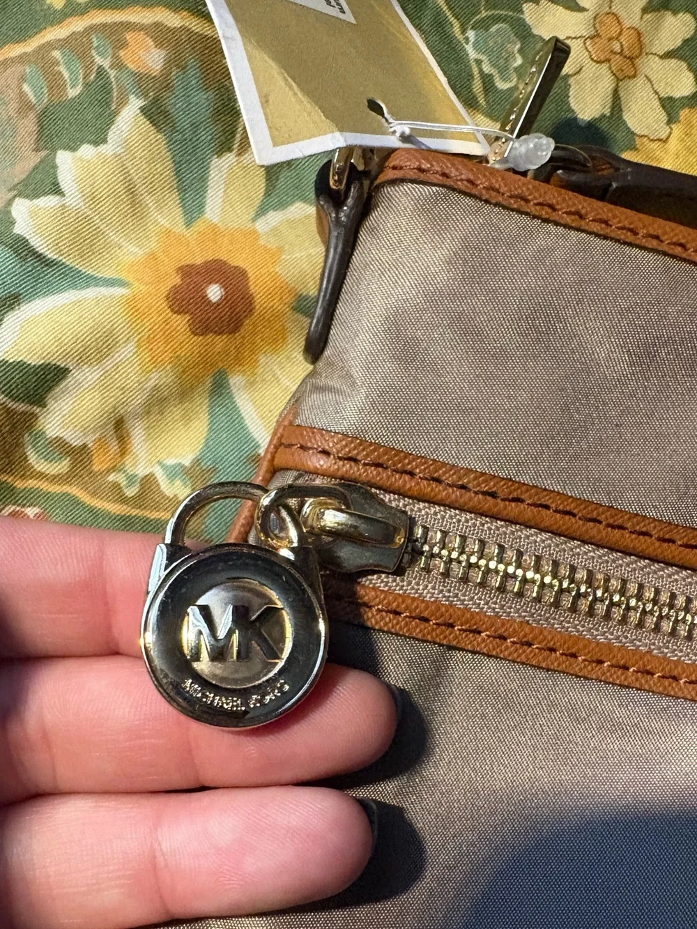 Michael Kors Brown Wristlet with Tan Trim
